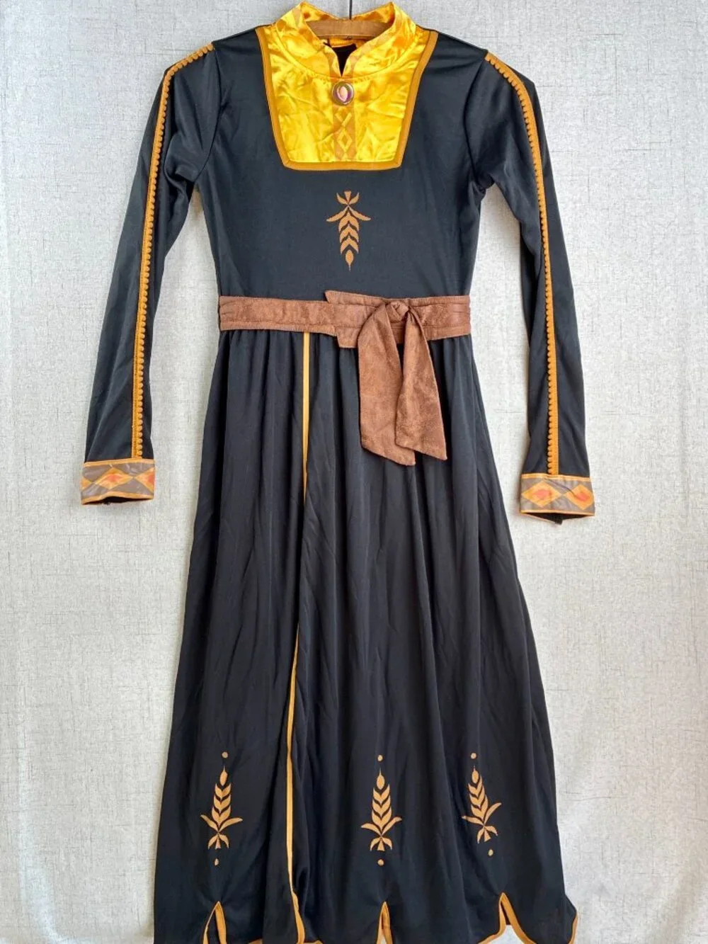 Anna Frozen 2 Girls Costume Long Black Dress Faux Leather Belt S M 6/7 Nordic